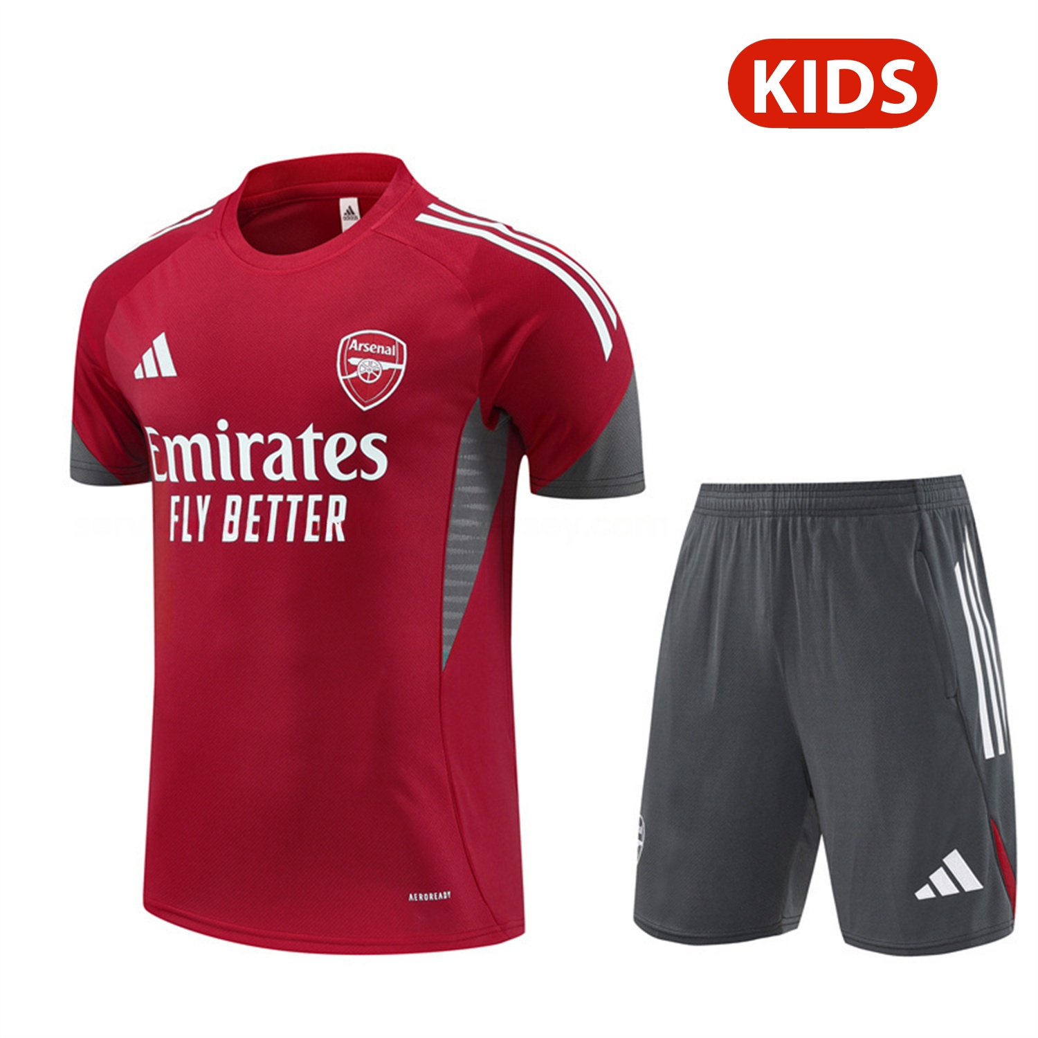 Arsenal 25-26 Kids Short-Sleeve Training Set - Red Top & Green Shorts - JerseysGala