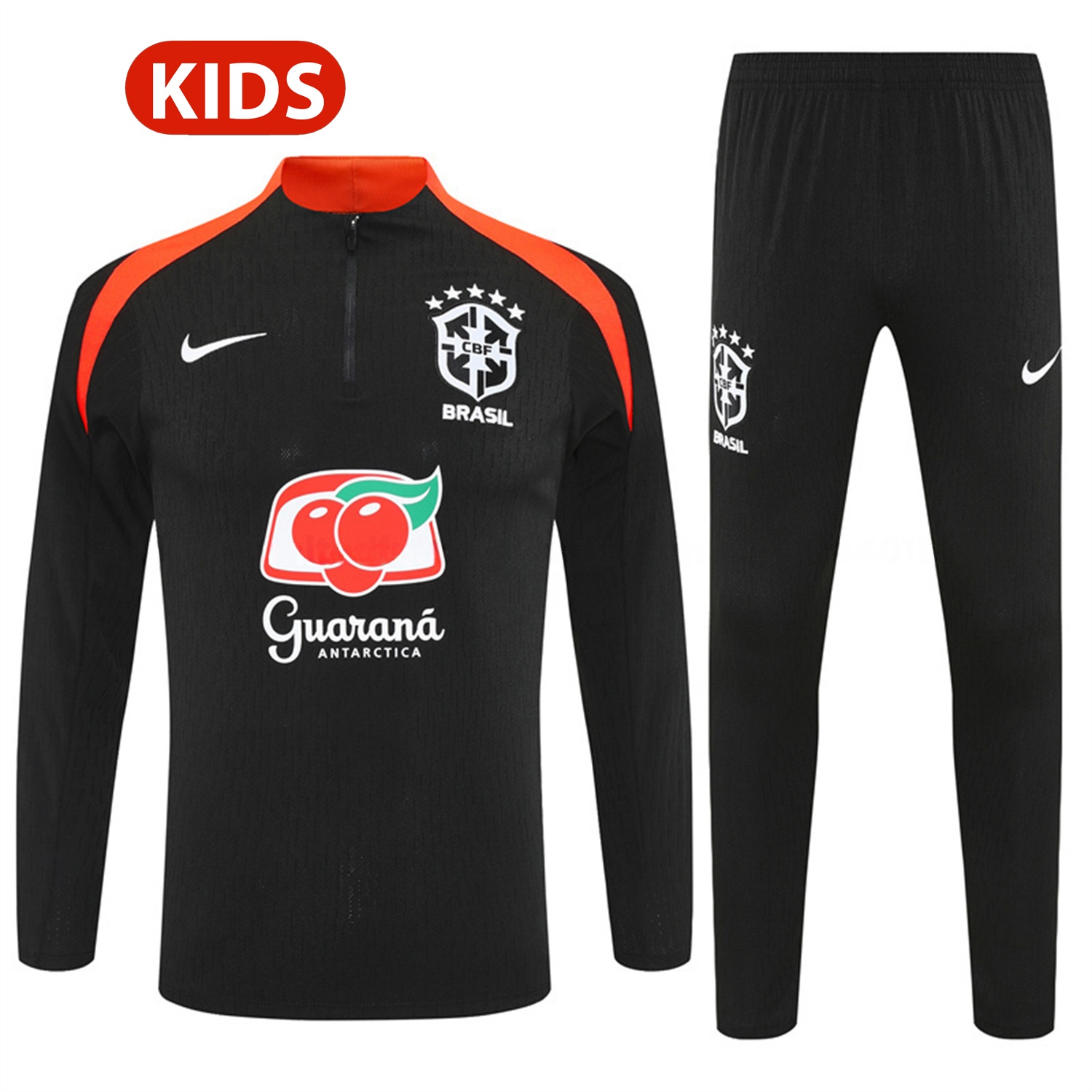 Brazil 25-26 Kids Long Sleeve Training Set - Player Version - Black Top and Pants - JerseysGala