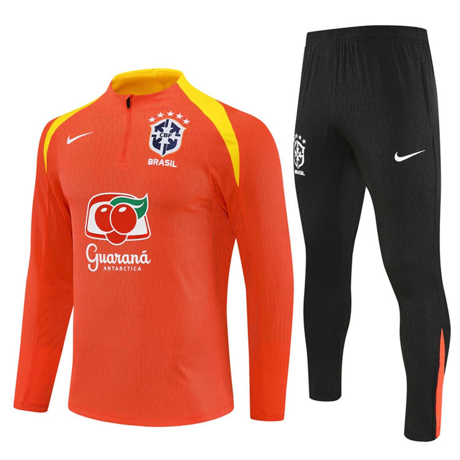 Brazil 25-26 Long Sleeve Training Set - Player Version - Orange Top and Black Pants - JerseysGala