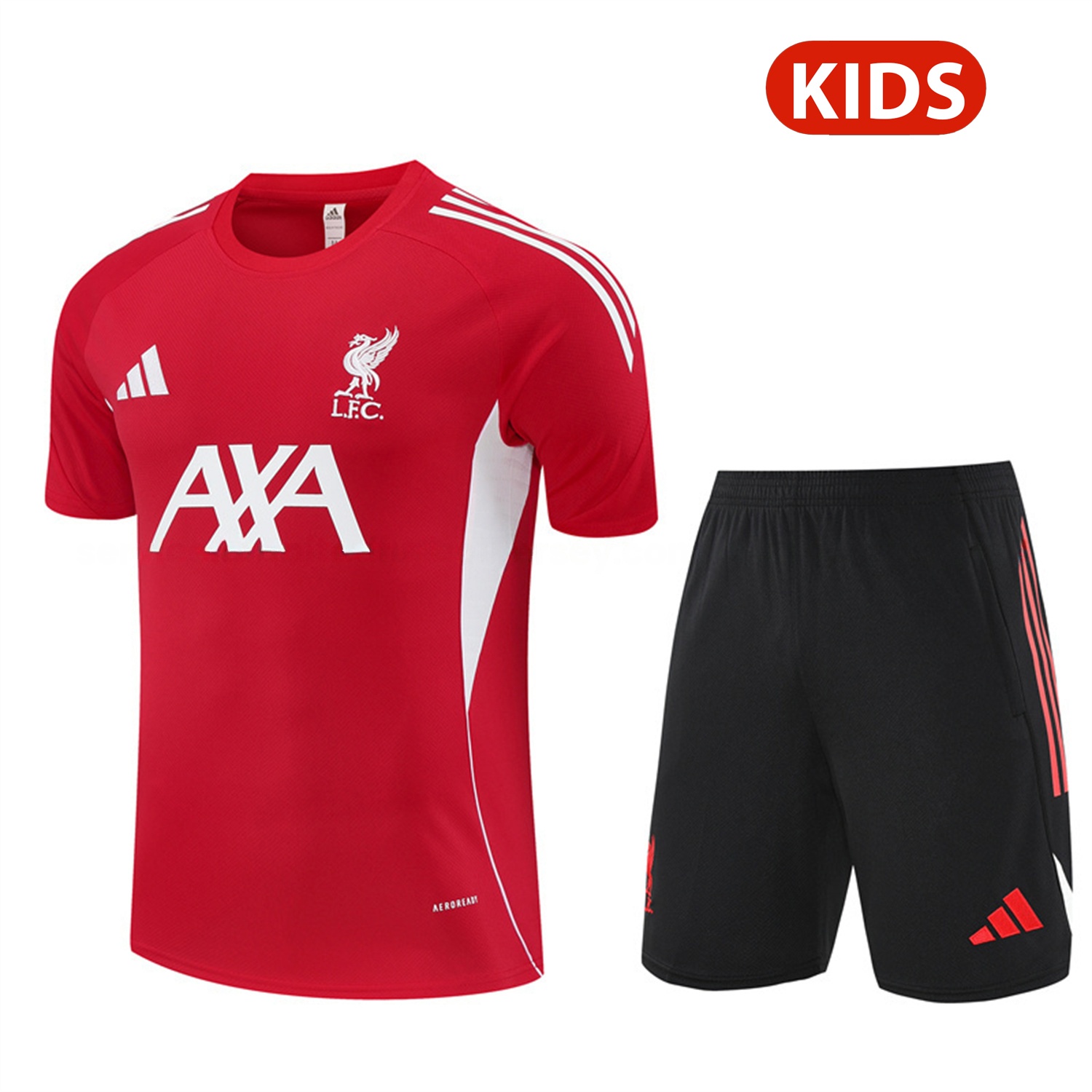 Liver.pool 25-26 Kids Short-Sleeve Training Set - Red Top & Black Shorts - JerseysGala