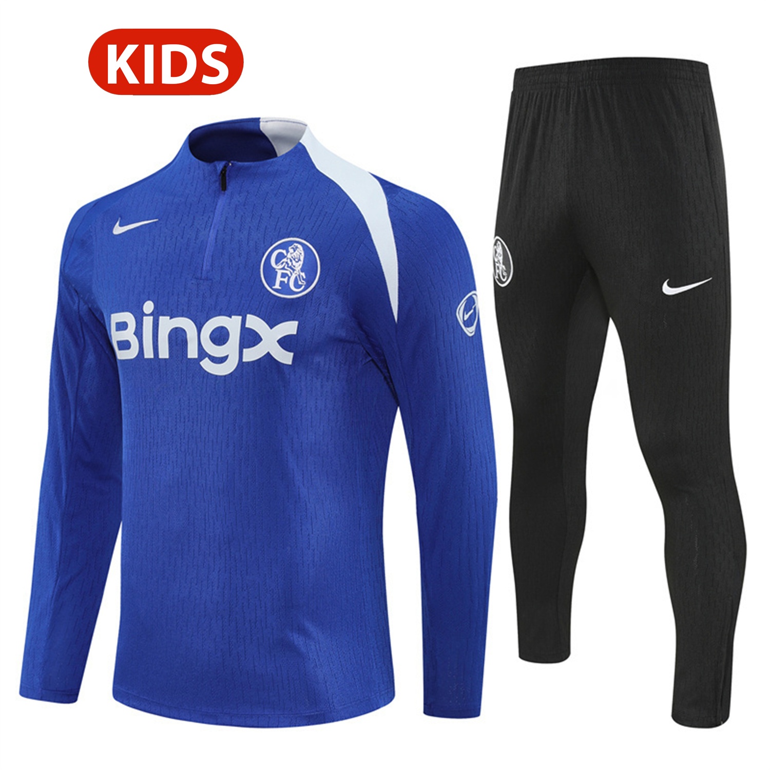 C.H.E.L.S.E.A 25-26 Kids Long Sleeve Training Set - Player Version - Blue Top and Black Pants - JerseysGala