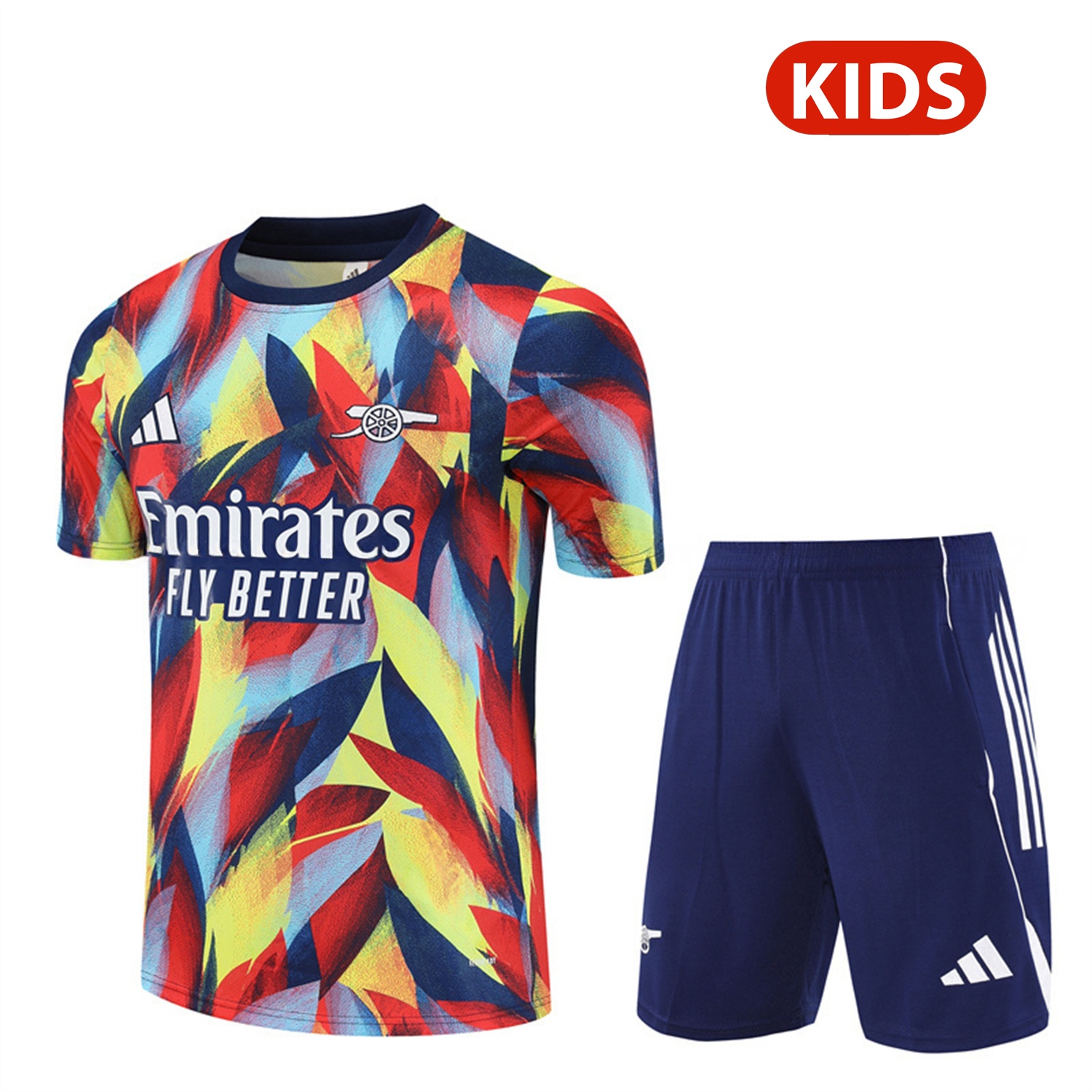Arsenal 25-26 Kids Short-Sleeve Training Set - Colorful Camouflage Top & Blue Shorts - JerseysGala