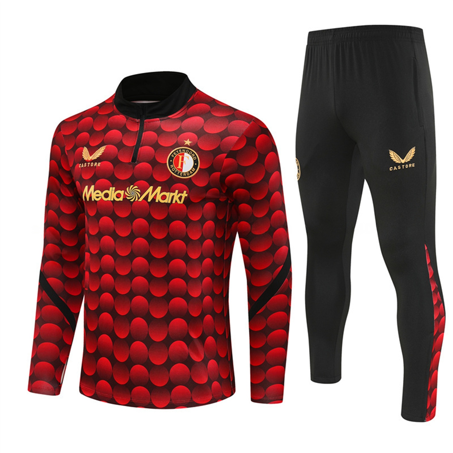 Feyenoord 25-26 Long Sleeve Training Set - Red Top & Black Pants - JerseysGala
