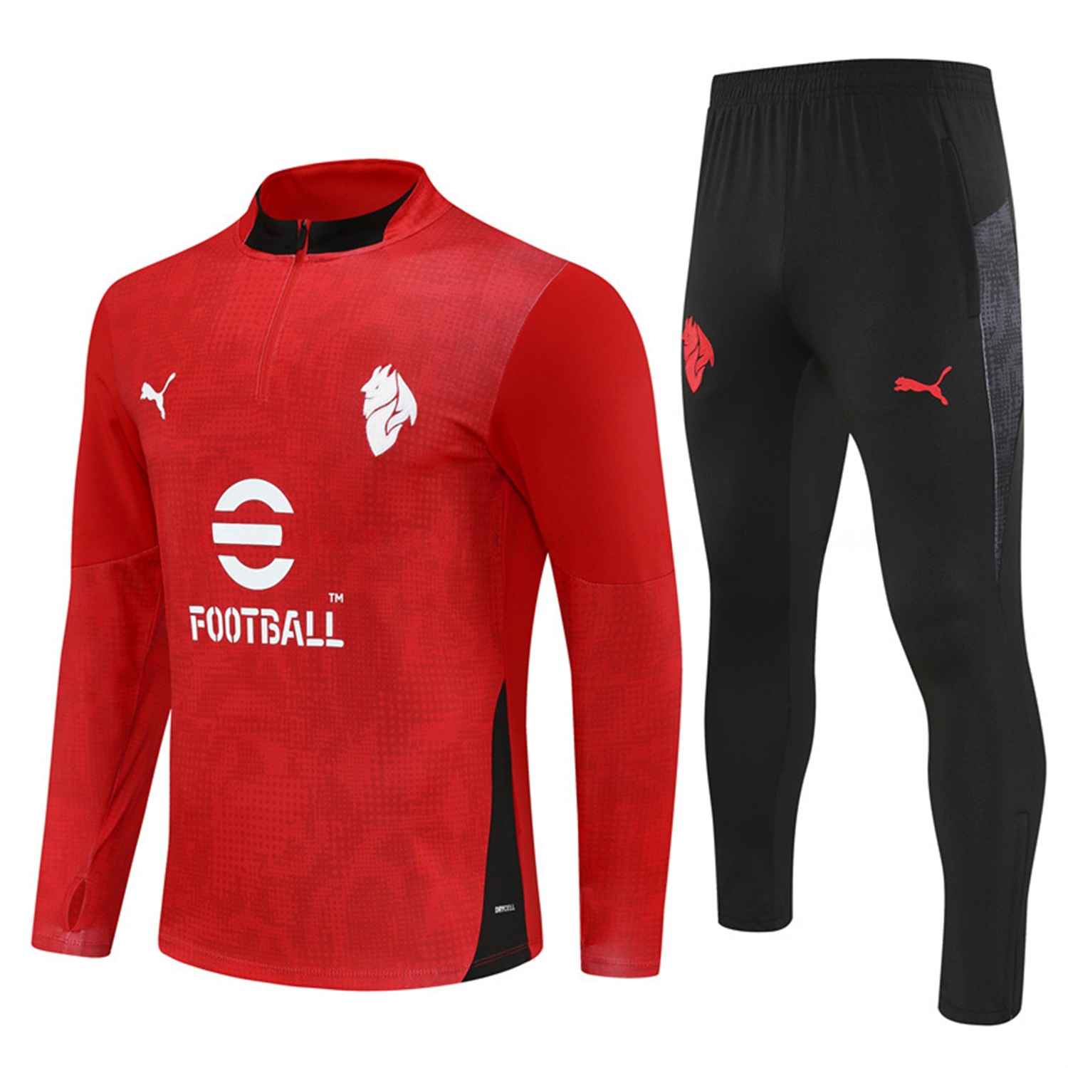 AC Milan 25-26 Long Sleeve Training Set - Red Top & Black Pants - JerseysGala