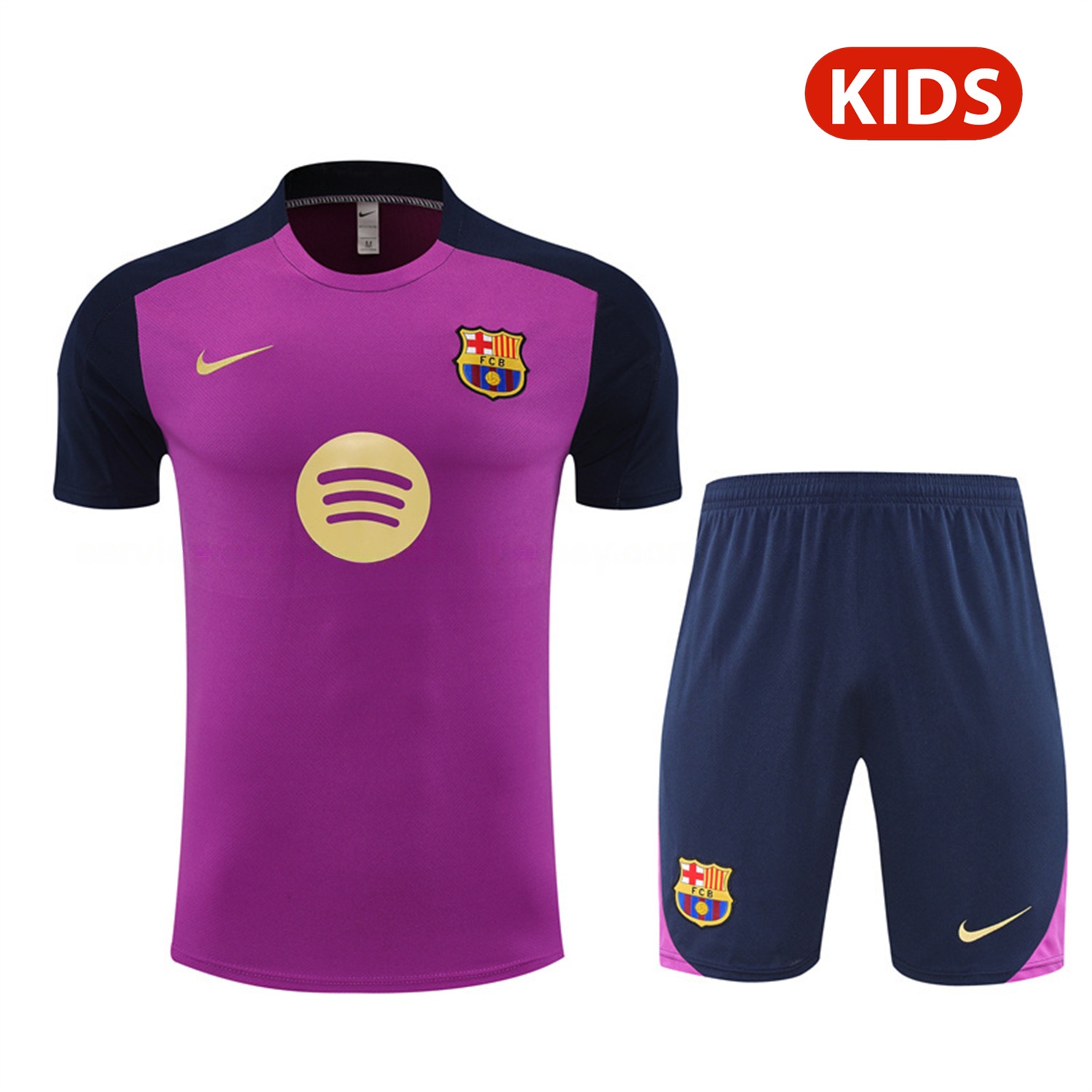 Barcelona 25-26 Kids Short-Sleeve Training Set - Purple Top & Deep Blue Shorts - JerseysGala