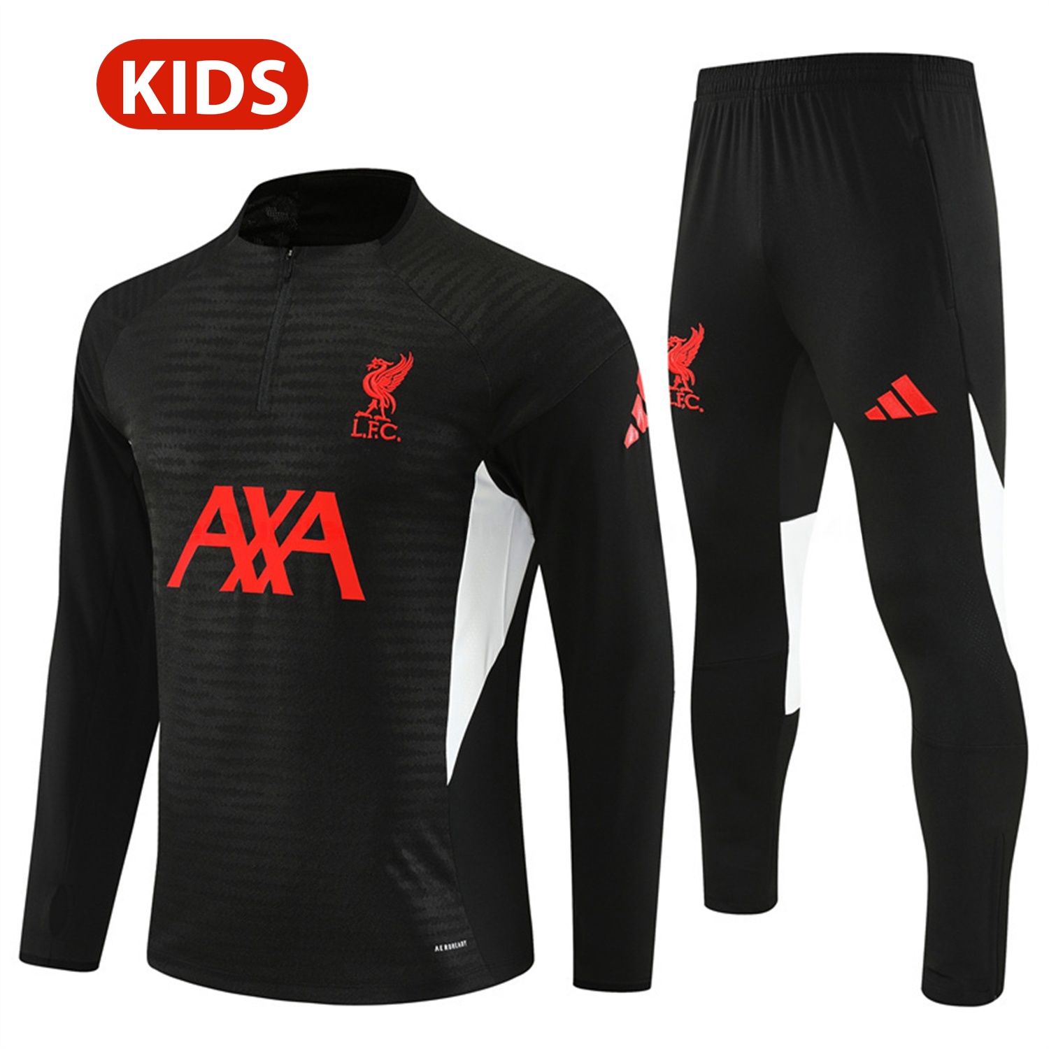Liver.pool 25-26 Kids Long Sleeve Training Set - Player Version - Black Top & Black Pants - JerseysGala