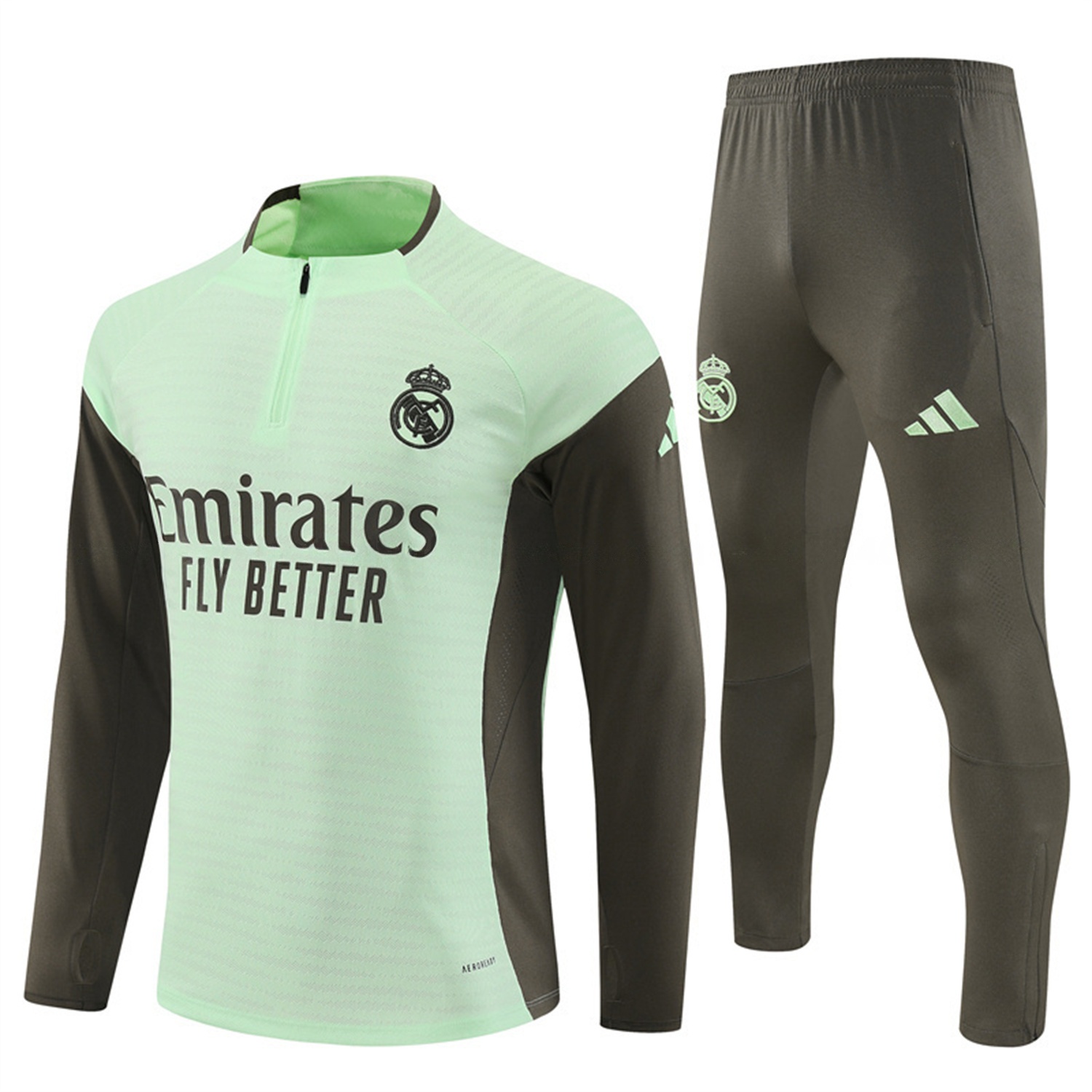 Real Madrid 25-26 Long Sleeve Training Set - Player Version - Light Green Top and Khaki Pants - JerseysGala