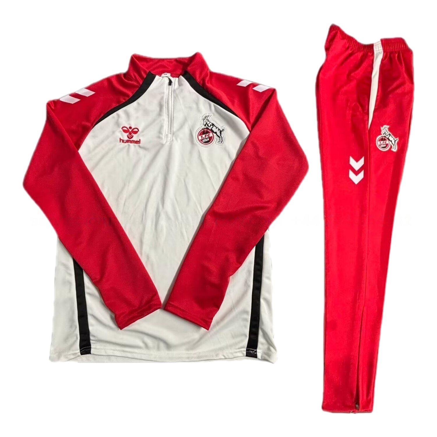 Köln 25-26 Long Sleeve Training Set - White Red Top & Red Pants - JerseysGala