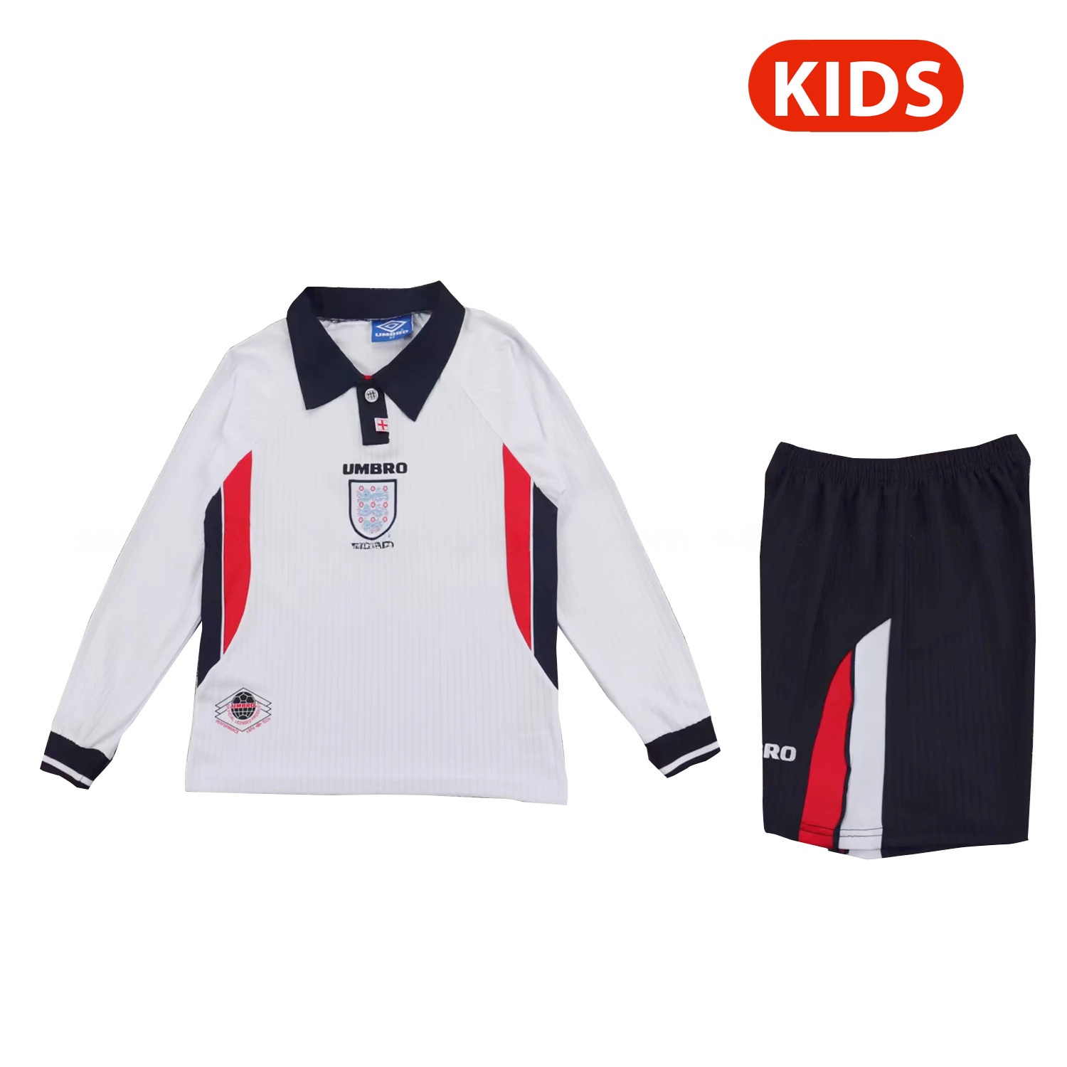 Retro England 1998 Home Long Sleeves Kids Kit - JerseysGala