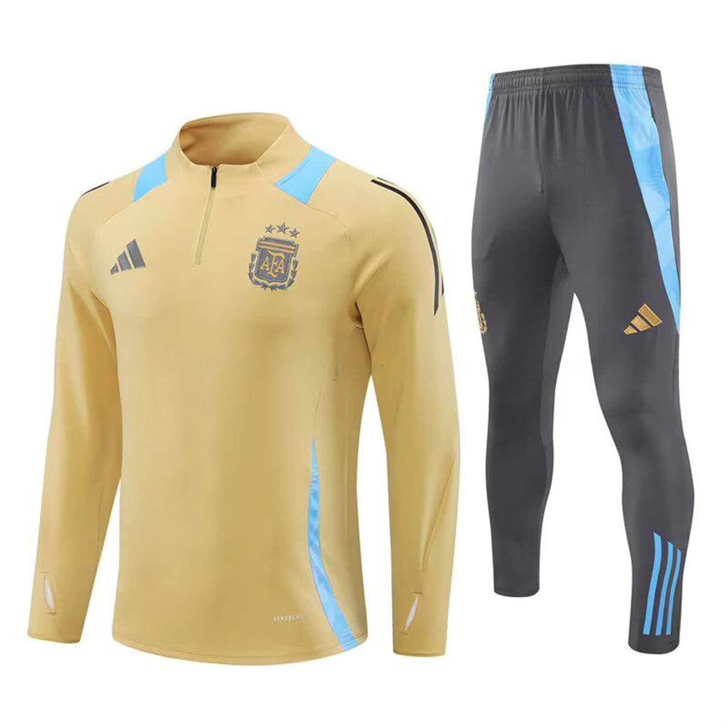 Argentina 25-26 Long Sleeve Training Set - Gold Top and Grey Pants - JerseysGala