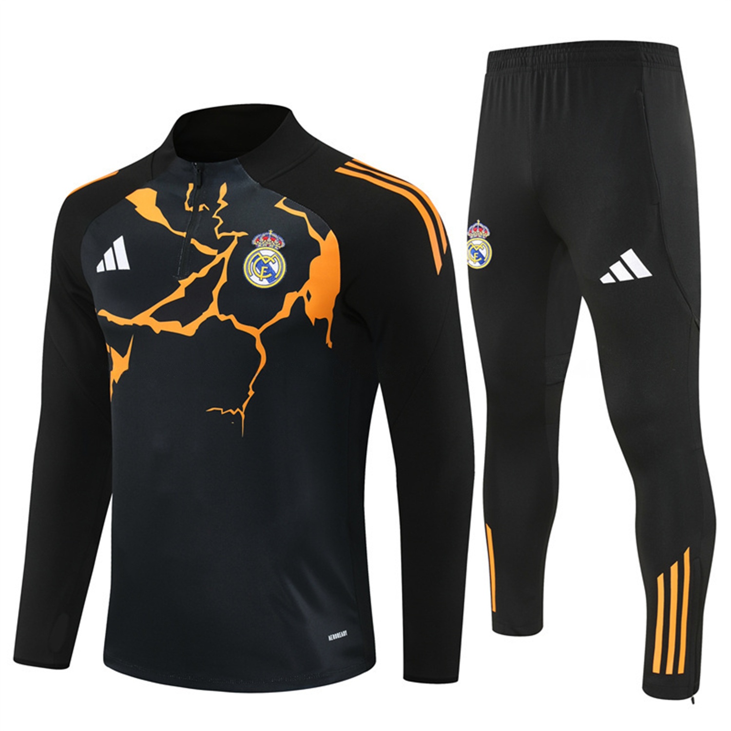 Real Madrid 25-26 Long Sleeve Training Set - Player Version - Yellow Pattern Black Top and Black Pants - JerseysGala