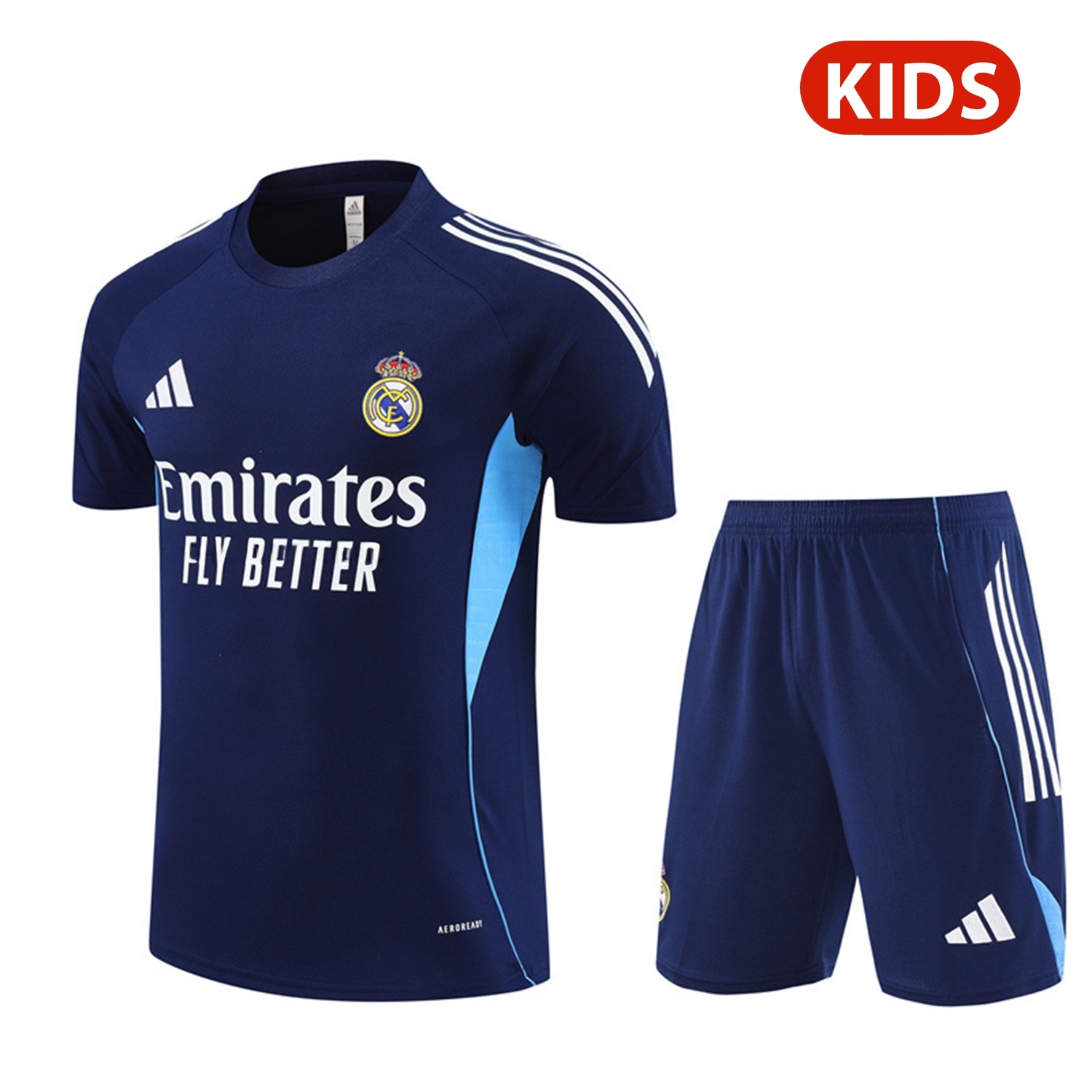 Real Madrid 25-26 Kids Short-Sleeve Training Set - Royal Blue Top & Royal Blue Shorts - JerseysGala