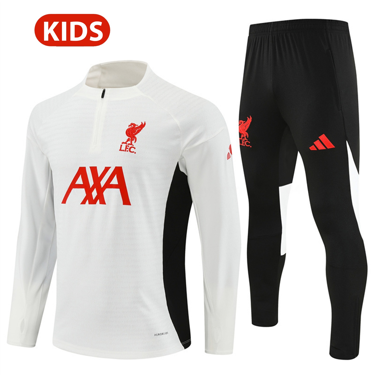 Liver.pool 25-26 Kids Long Sleeve Training Set - Player Version - White Top & Black Pants - JerseysGala