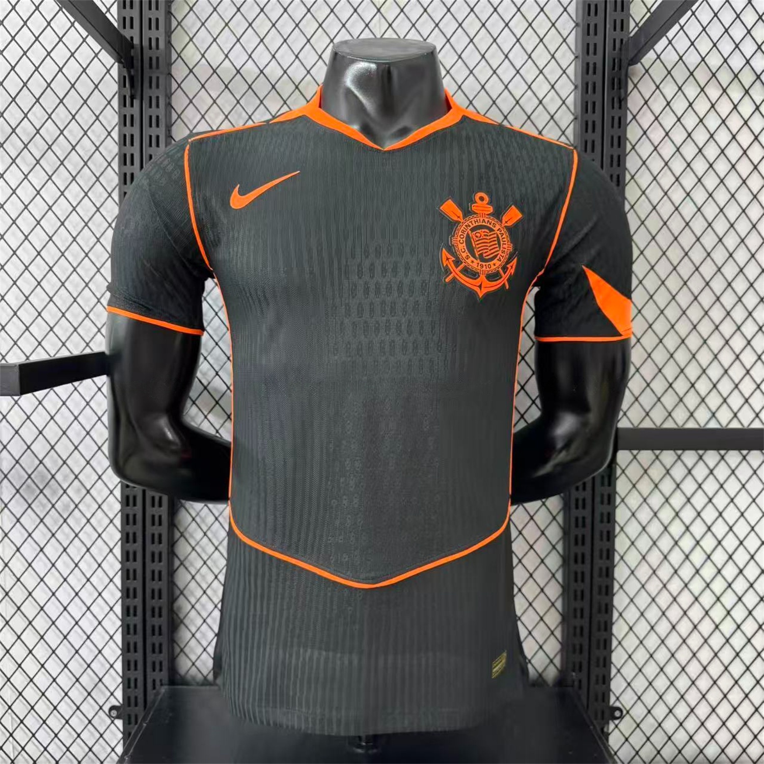 Corinthians 25-26 Third Orange Lines Black Jersey - Player Version - JerseysGala