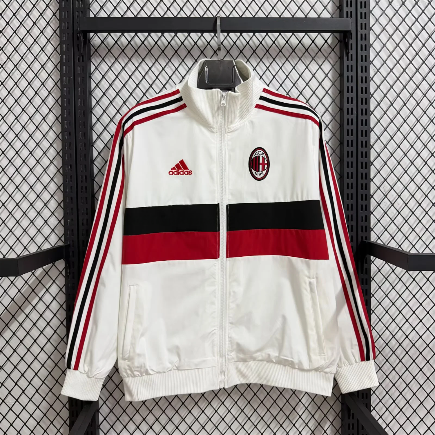 AC Milan 25-26 Windbreaker Jacket - Red Black Horizontal Stripes And White - JerseysGala