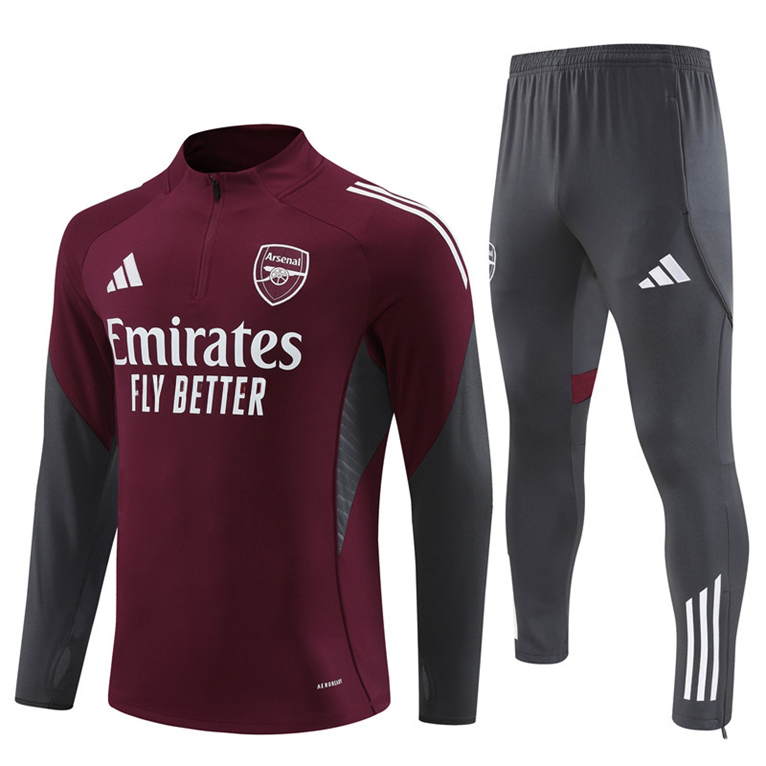 Arsenal 25-26 Long Sleeve Training Set - Wine Red Top & Grey Pants - JerseysGala
