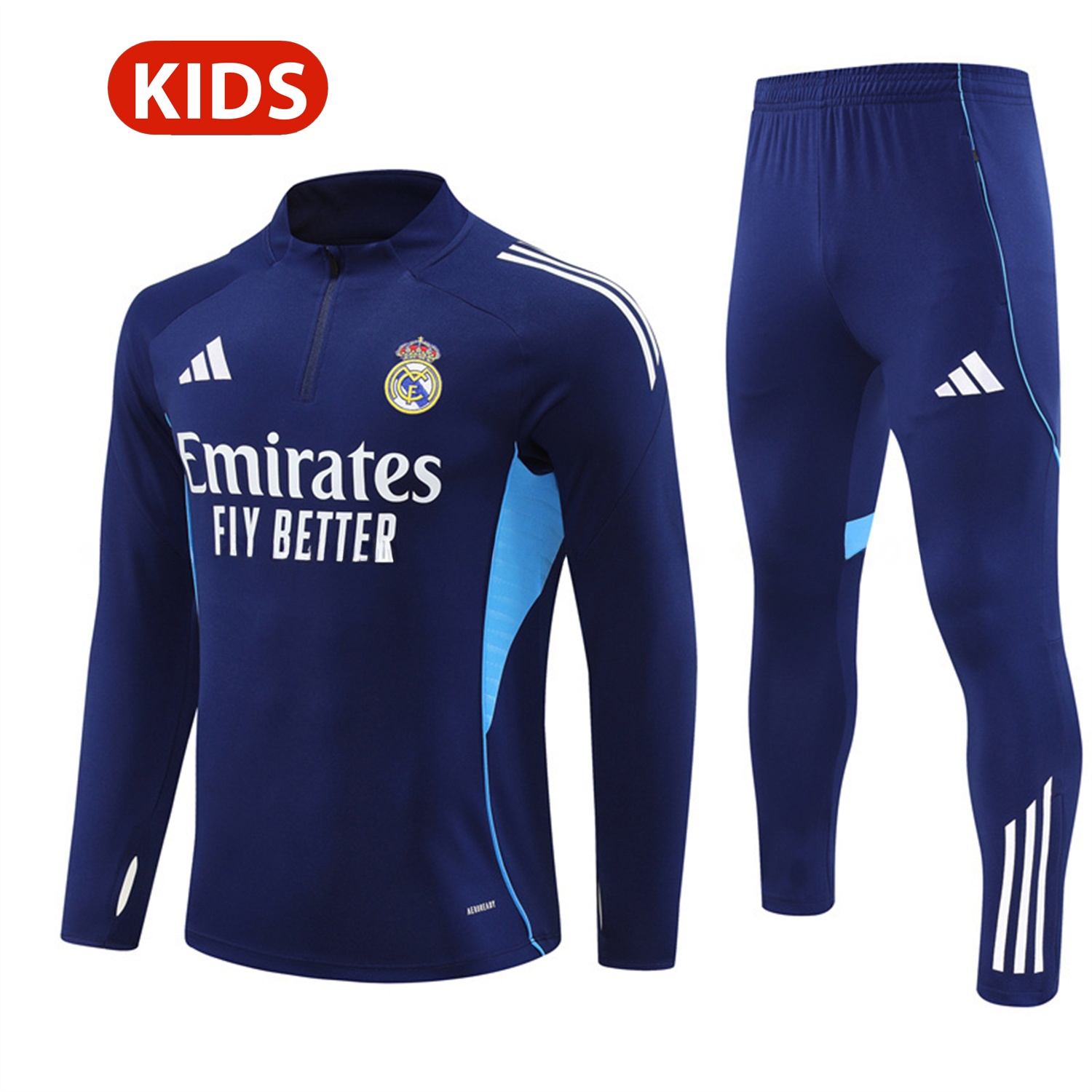 Real Madrid 25-26 Kids Long Sleeve Training Set - Deep Blue Top & Pants - JerseysGala