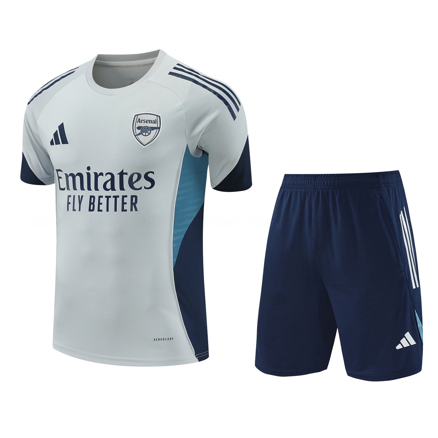 Arsenal 25-26 Short-Sleeve Training Set - Grey Top & Deep Blue Shorts - JerseysGala