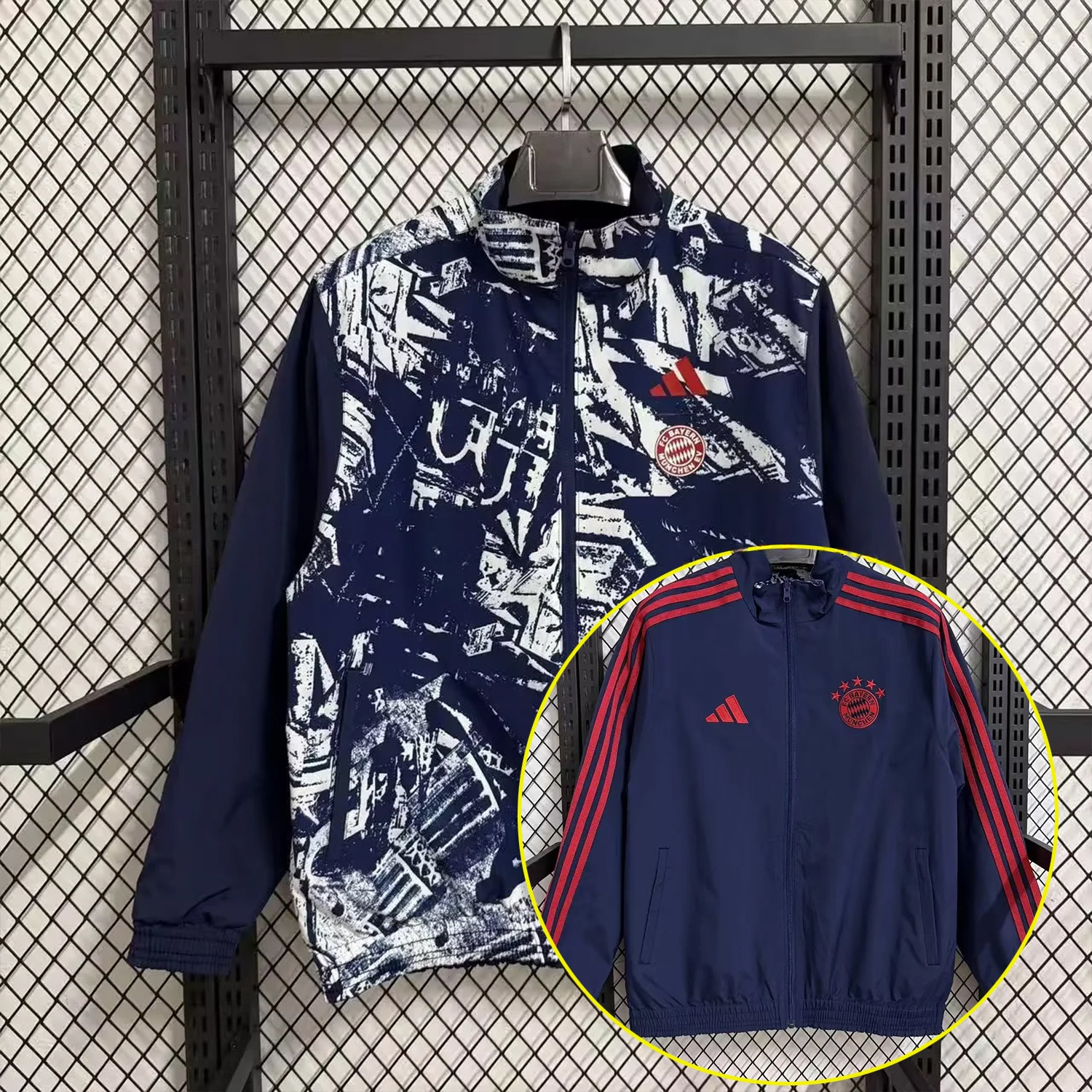 Bayern Munich 25-26 Double Sided Reversible Windbreaker - Deep Blue & White Blue - JerseysGala