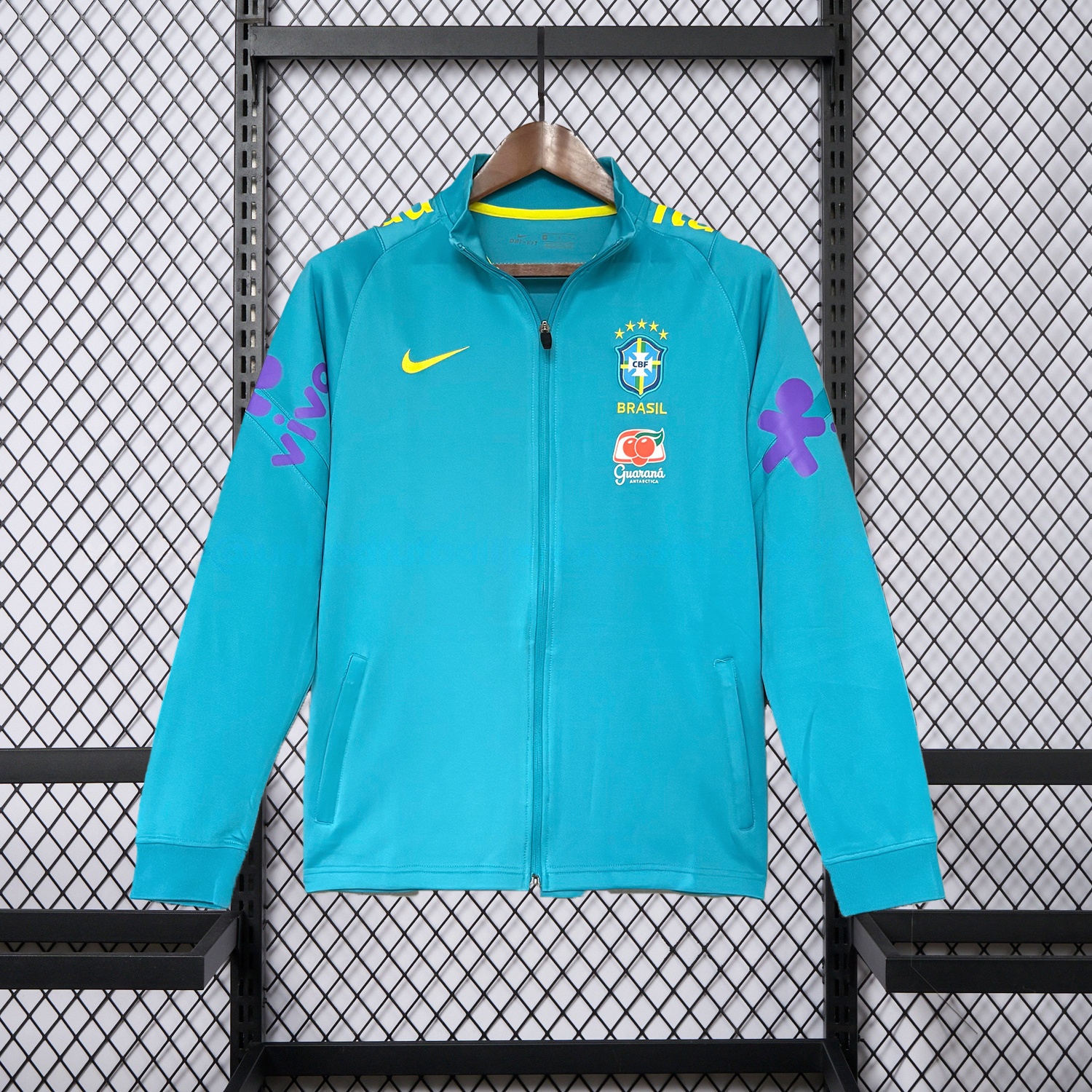 Retro Brazil 2022 Pre-Match Cyan Unsponsored Windbreaker - JerseysGala