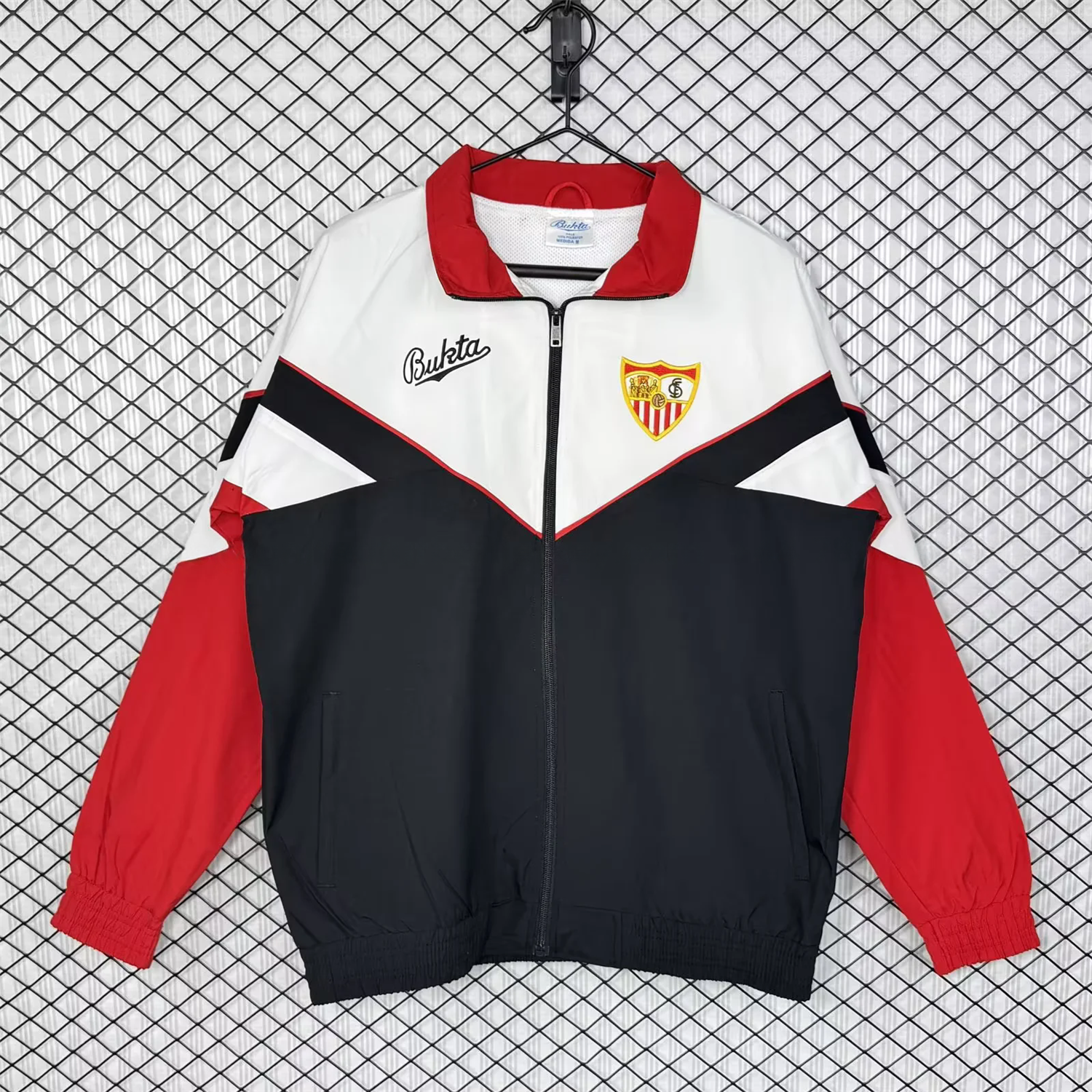 Retro Sevilla 1992-93 Home Windbreaker Jacket - Black And Red - JerseysGala