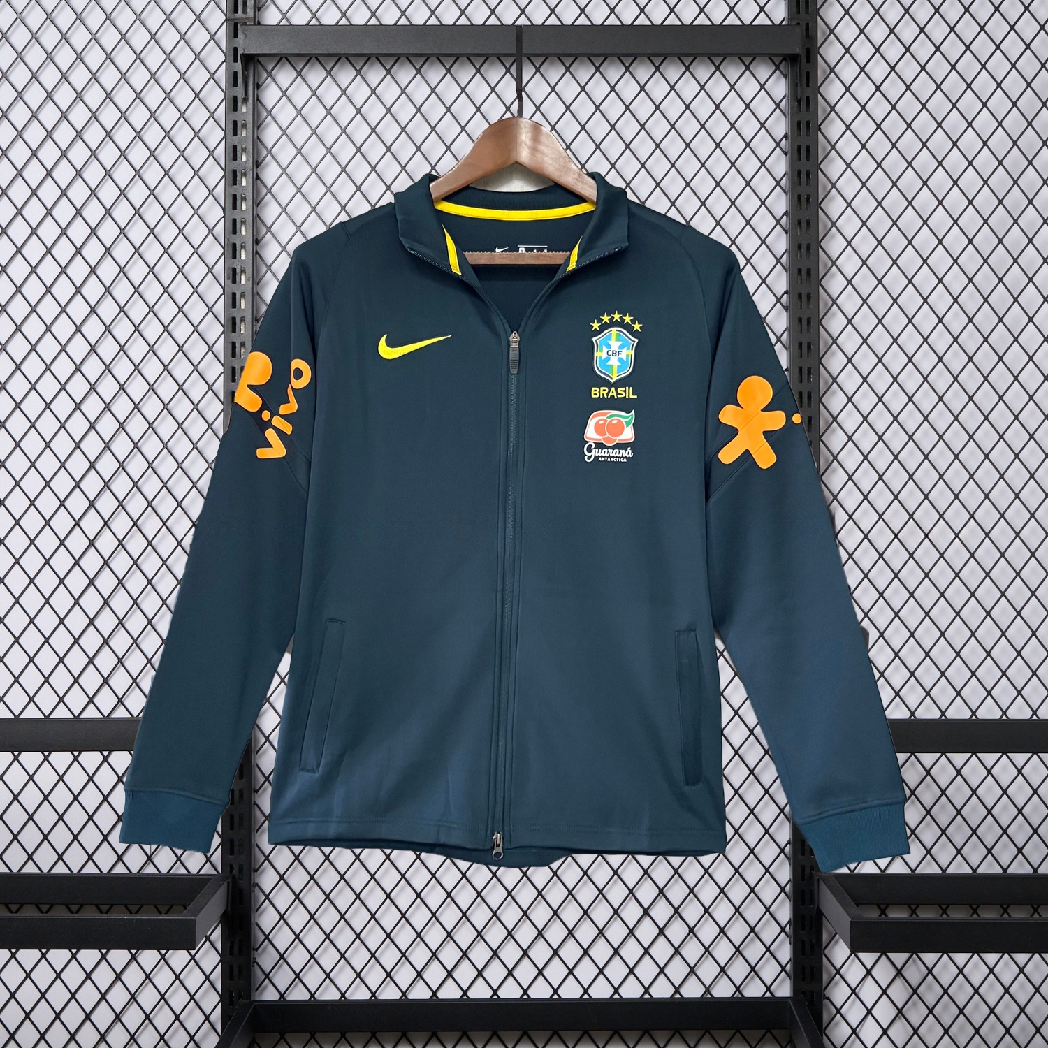 Retro Brazil 2022 Pre-Match Dark Blue Unsponsored Windbreaker - JerseysGala