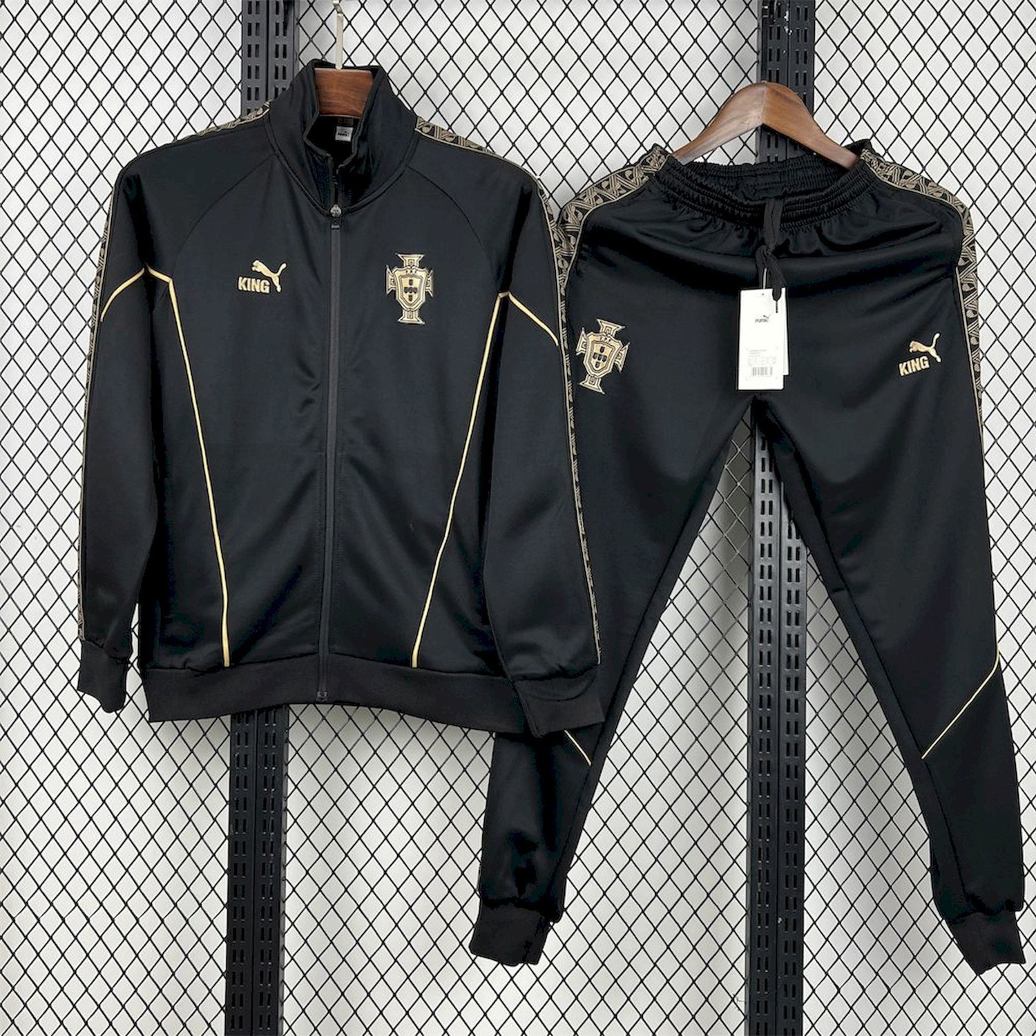 Portugal 25-26 Eusebio Special Windbreaker Training Set - Black White Top and Pants - JerseysGala