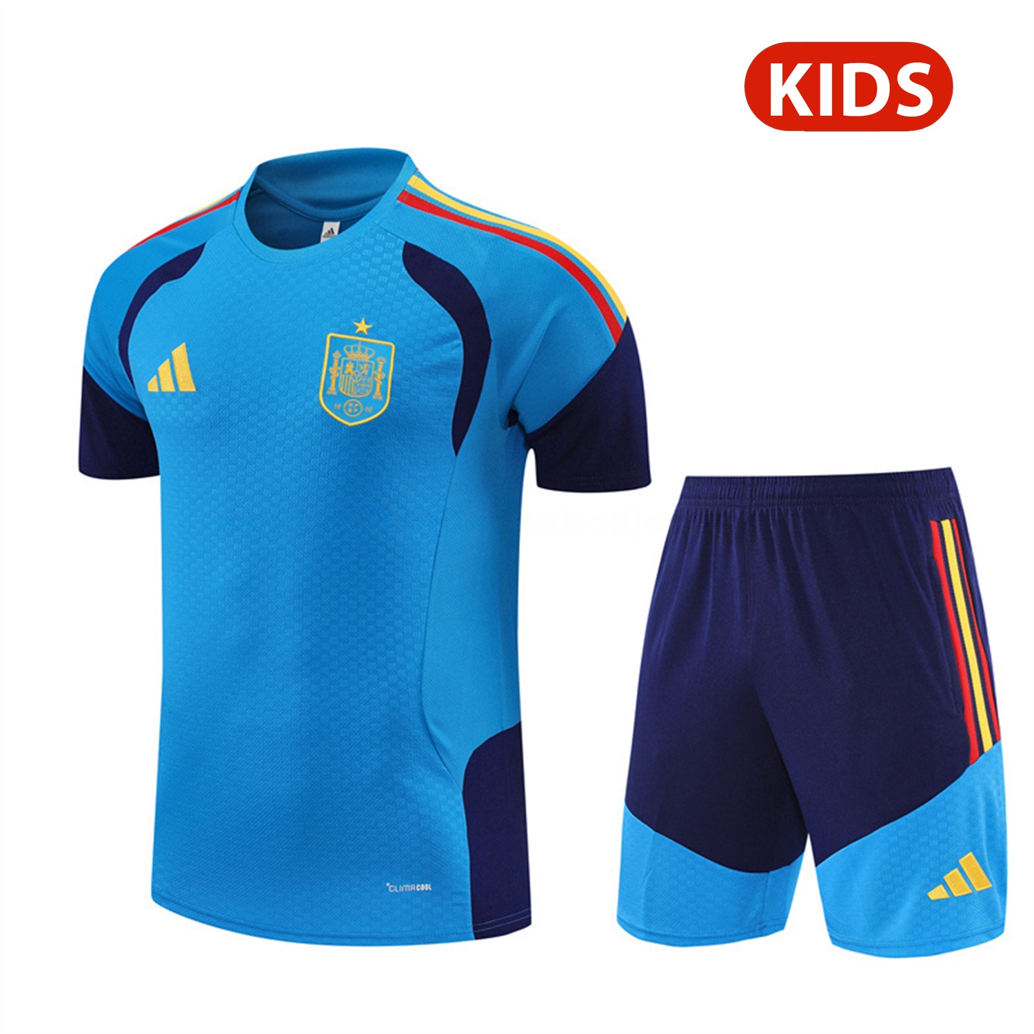 Spain 2026 Kids Short-Sleeve Training Set - Lake Blue Top & Shorts - JerseysGala