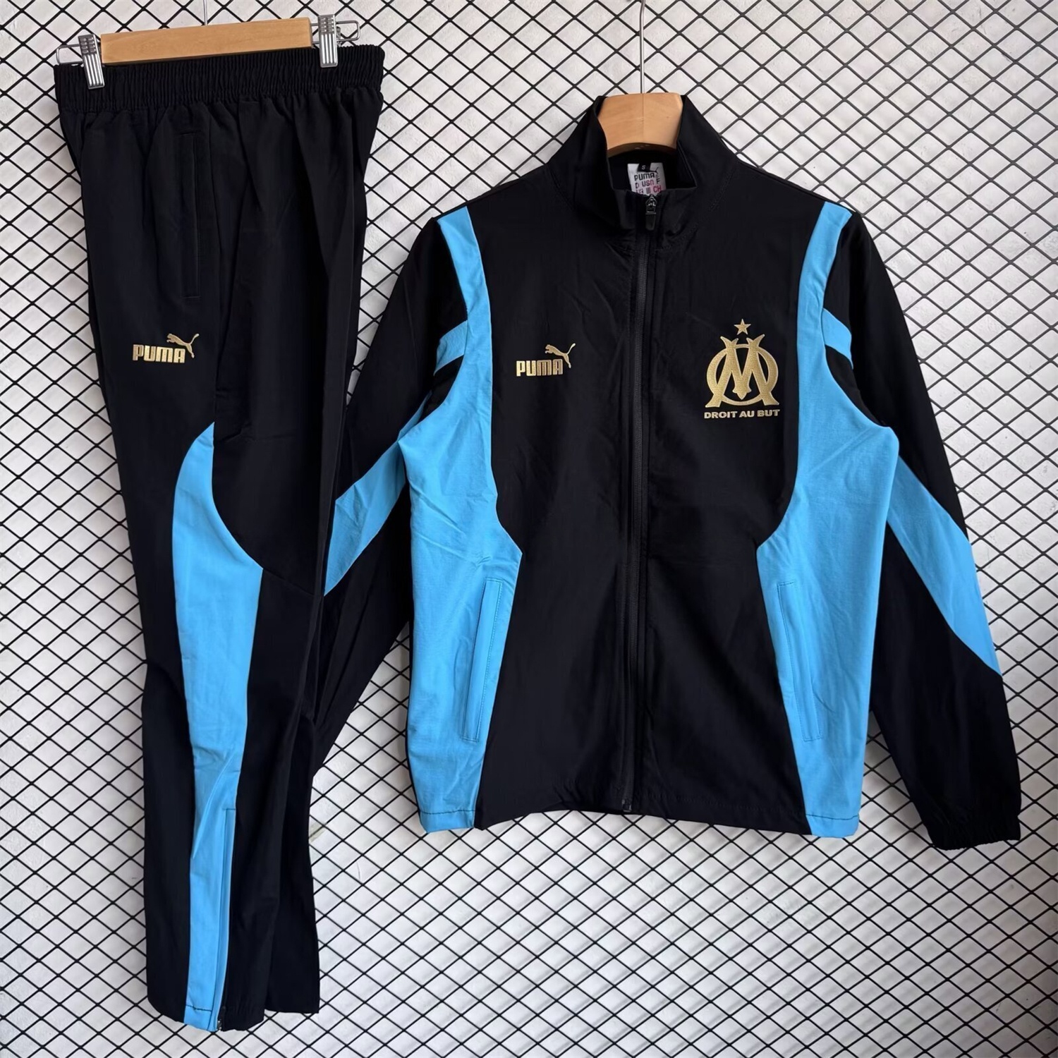 Marseille 25-26 Windbreaker Training Set - Blue Black Top and Pants - JerseysGala