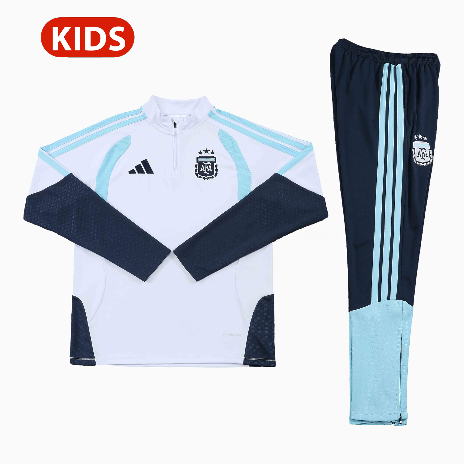Argentina 2026 Kids Long Sleeve Training Set - White Top & Black Pants - JerseysGala