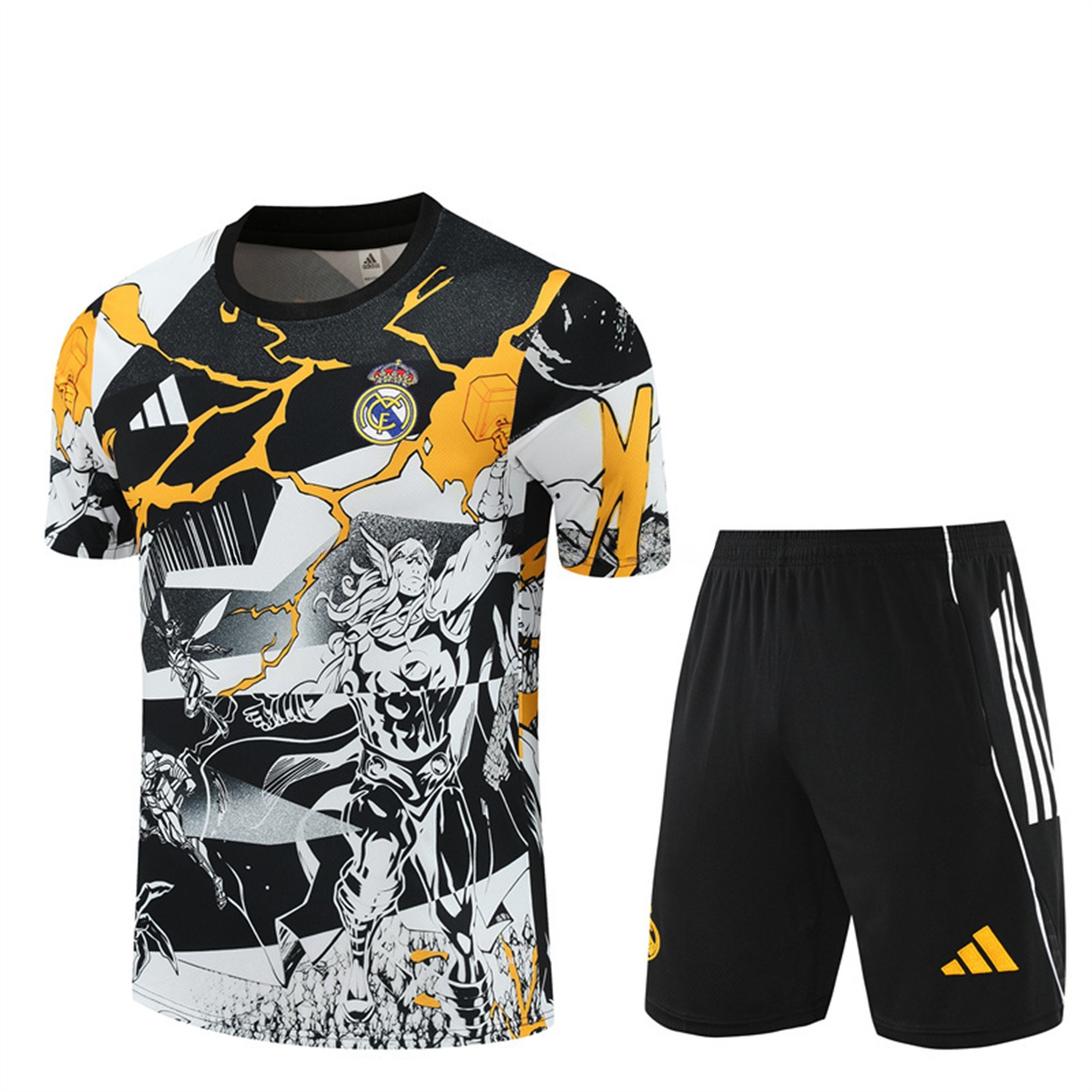 Real Madrid 25-26 Thunder Comics Short-Sleeve Training Set - Comic Pattern Top & Shorts - JerseysGala
