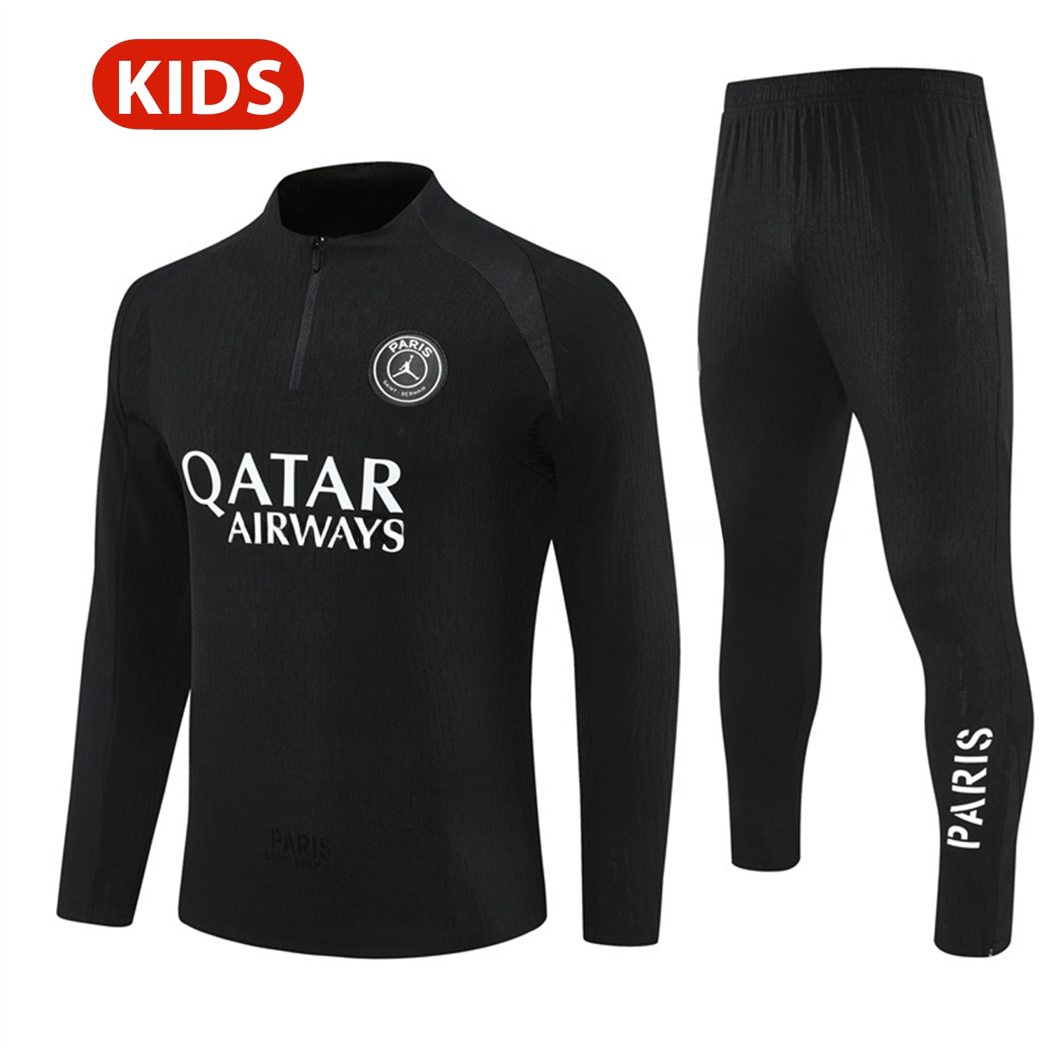 Paris Saint-Germain PSG 25-26 Jordan Kids Long Sleeve Training Set - Pure Black Top & Pants - JerseysGala