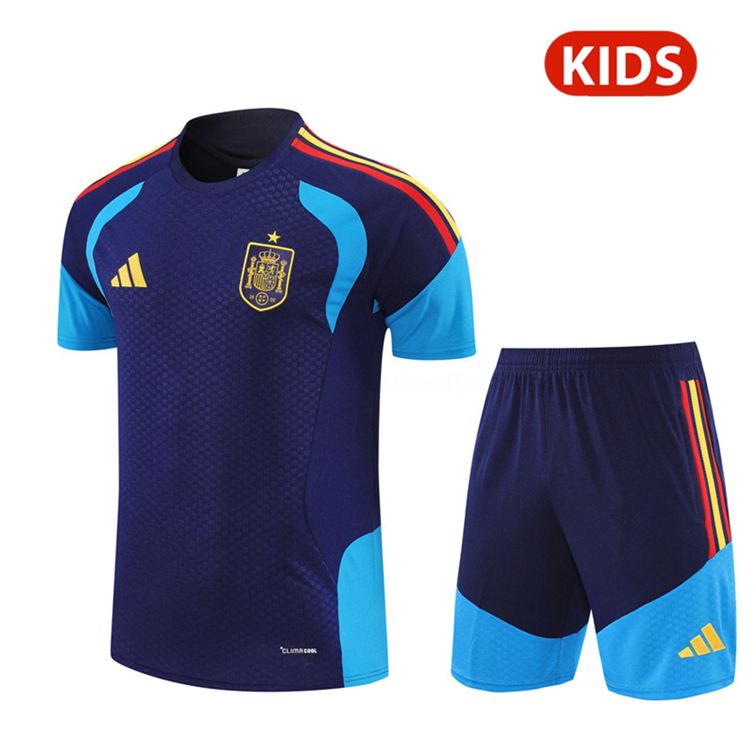 Spain 2026 Kids Short-Sleeve Training Set - Royal Blue Top & Shorts - JerseysGala