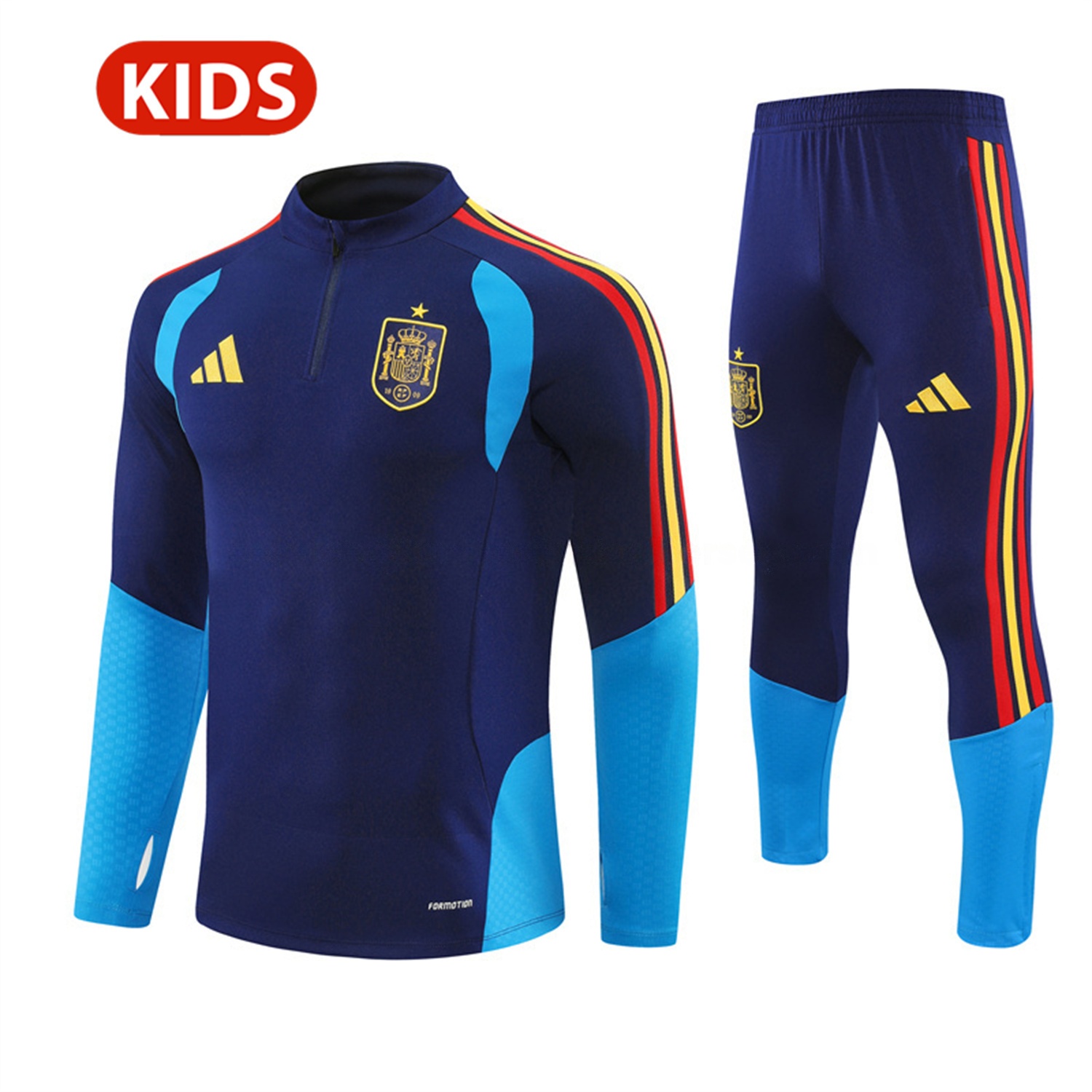 Spain 2026 Kids Long Sleeve Training Set - Royal Blue Top & Pants - JerseysGala