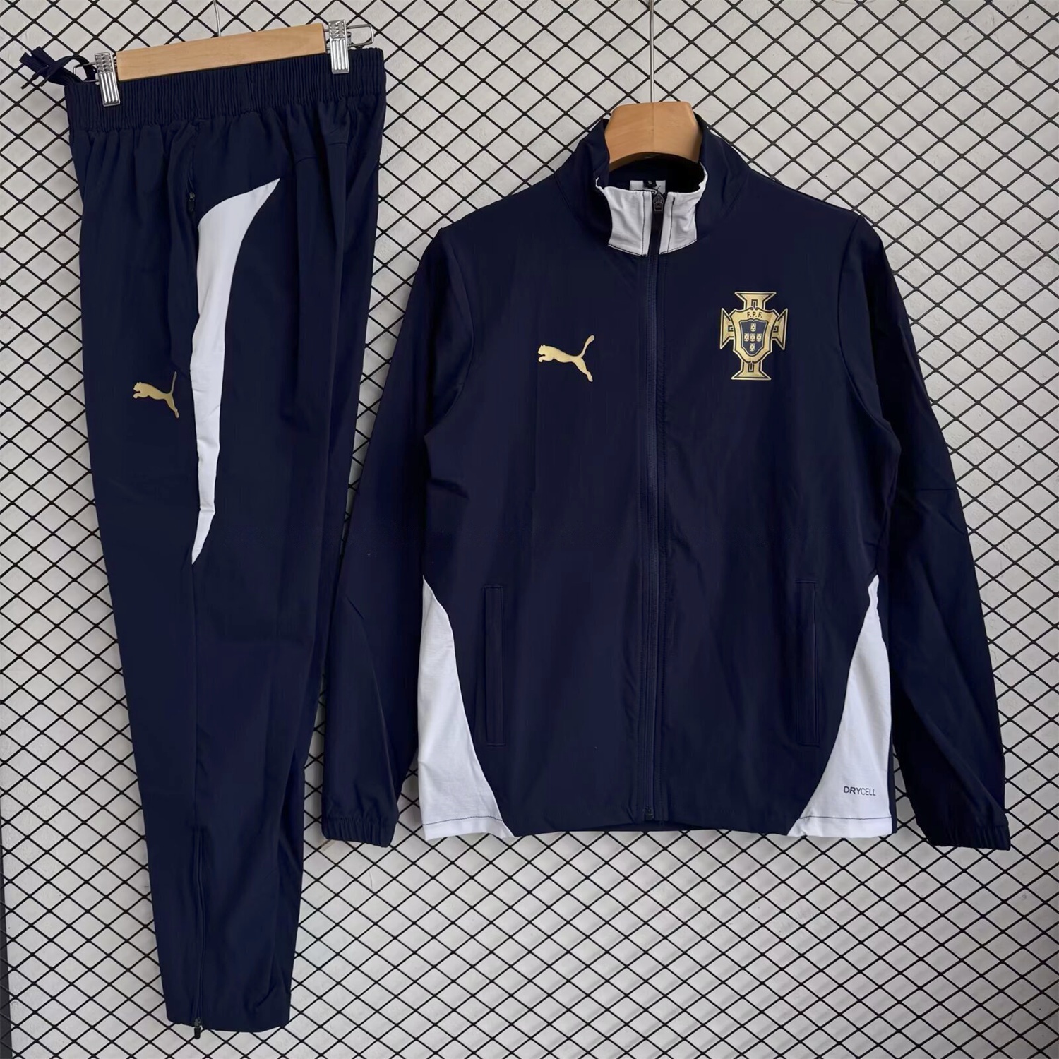 Portugal 25-26 Windbreaker Training Set - Black White Top and Pants - JerseysGala