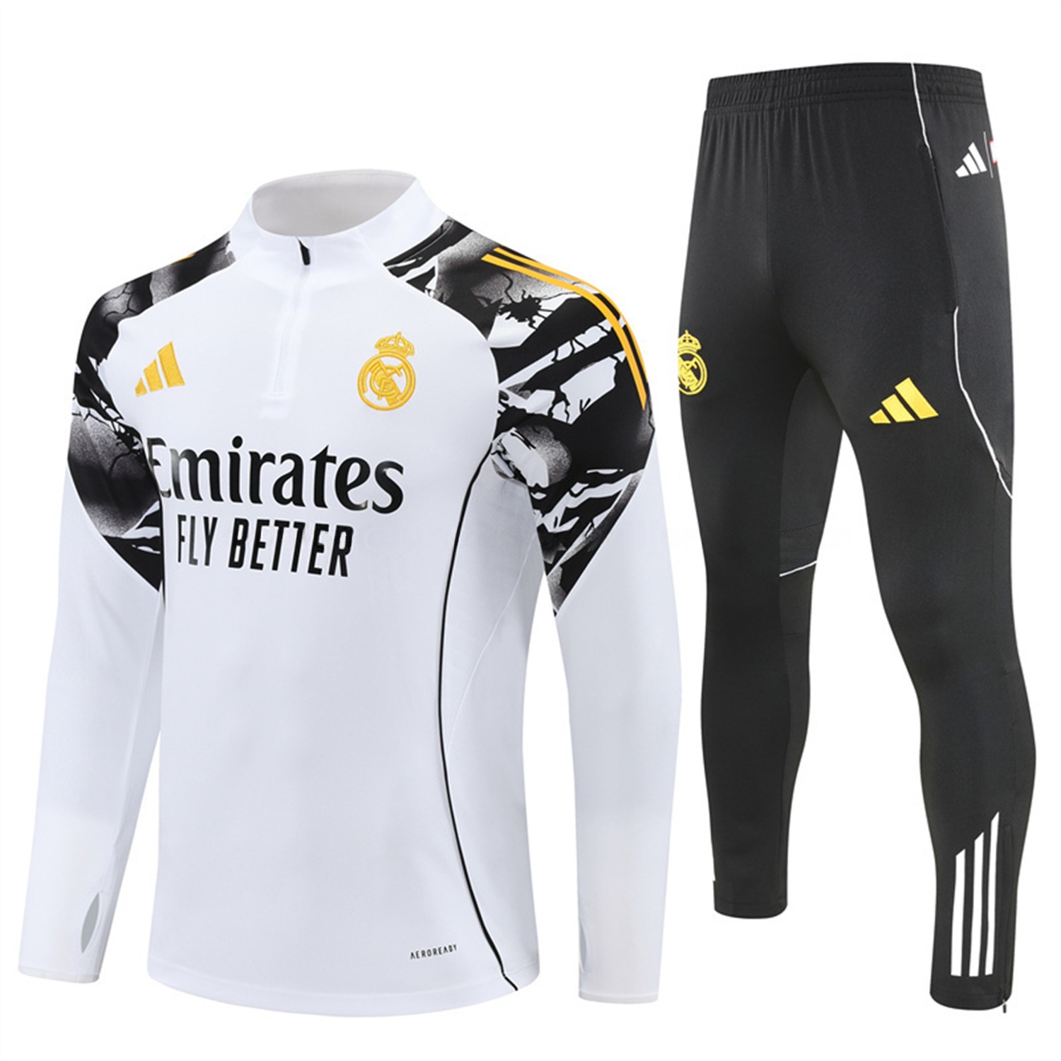 Real Madrid 25-26 Long Sleeve Training Set - White Top & Black Pants - JerseysGala